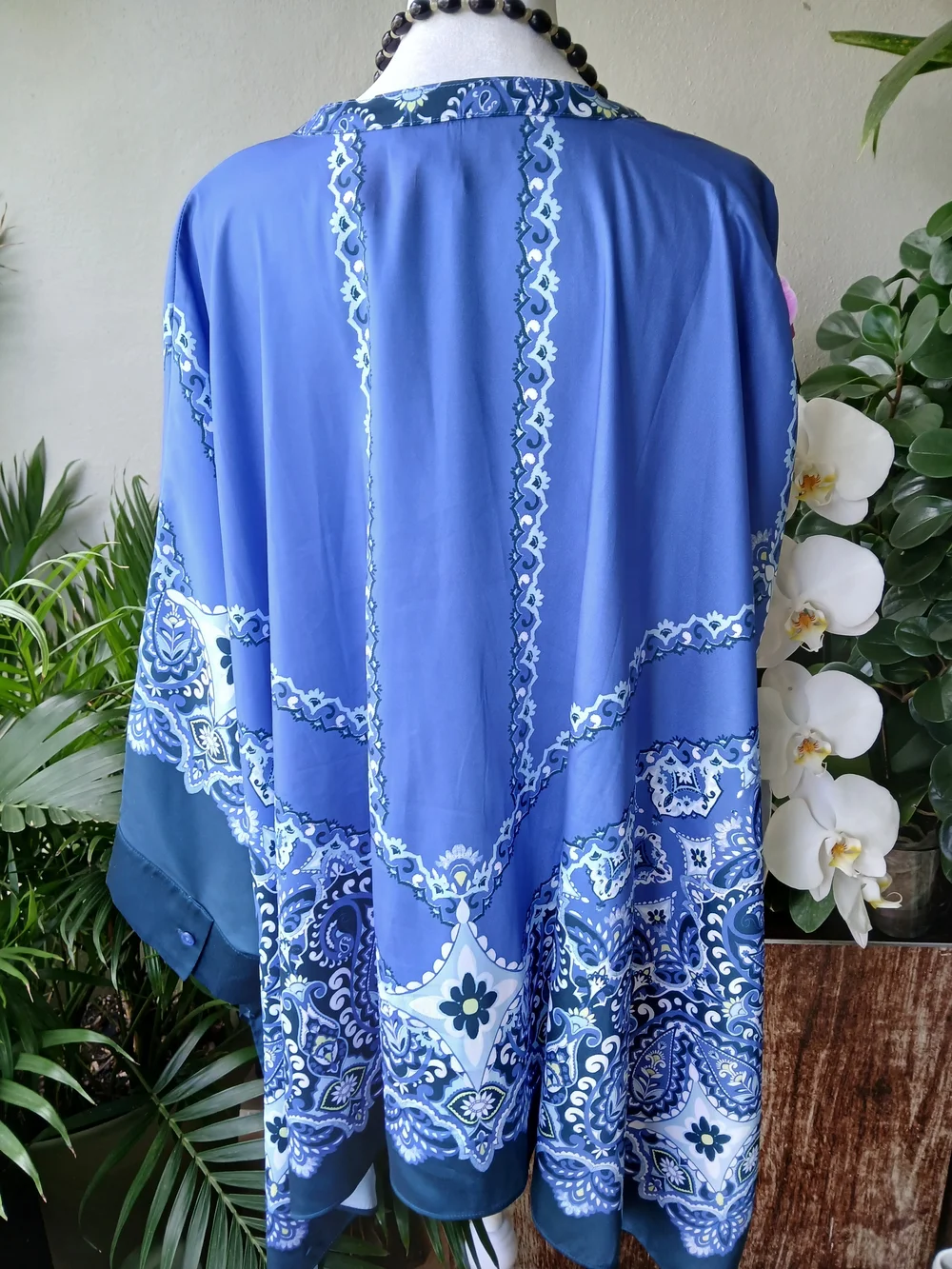 🔥Chico's Blue Printed Paisley Tunic Kimono Poncho Top & FREE GIFT L-XL - Picture 15 of 16